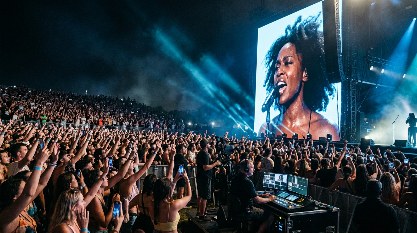 LED video wall at live concert event with crowd